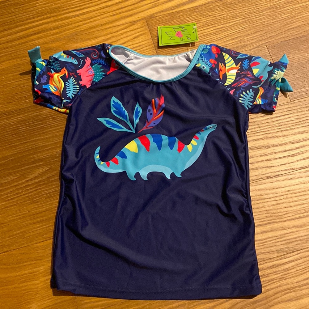 New Millie Loves Lily Girl’s Dinosaur Rashguard Swim Top Size 12